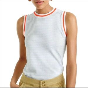 J.Crew Jackie Shell Knit Top Grey Stripe with Orange Trim Size L NWT